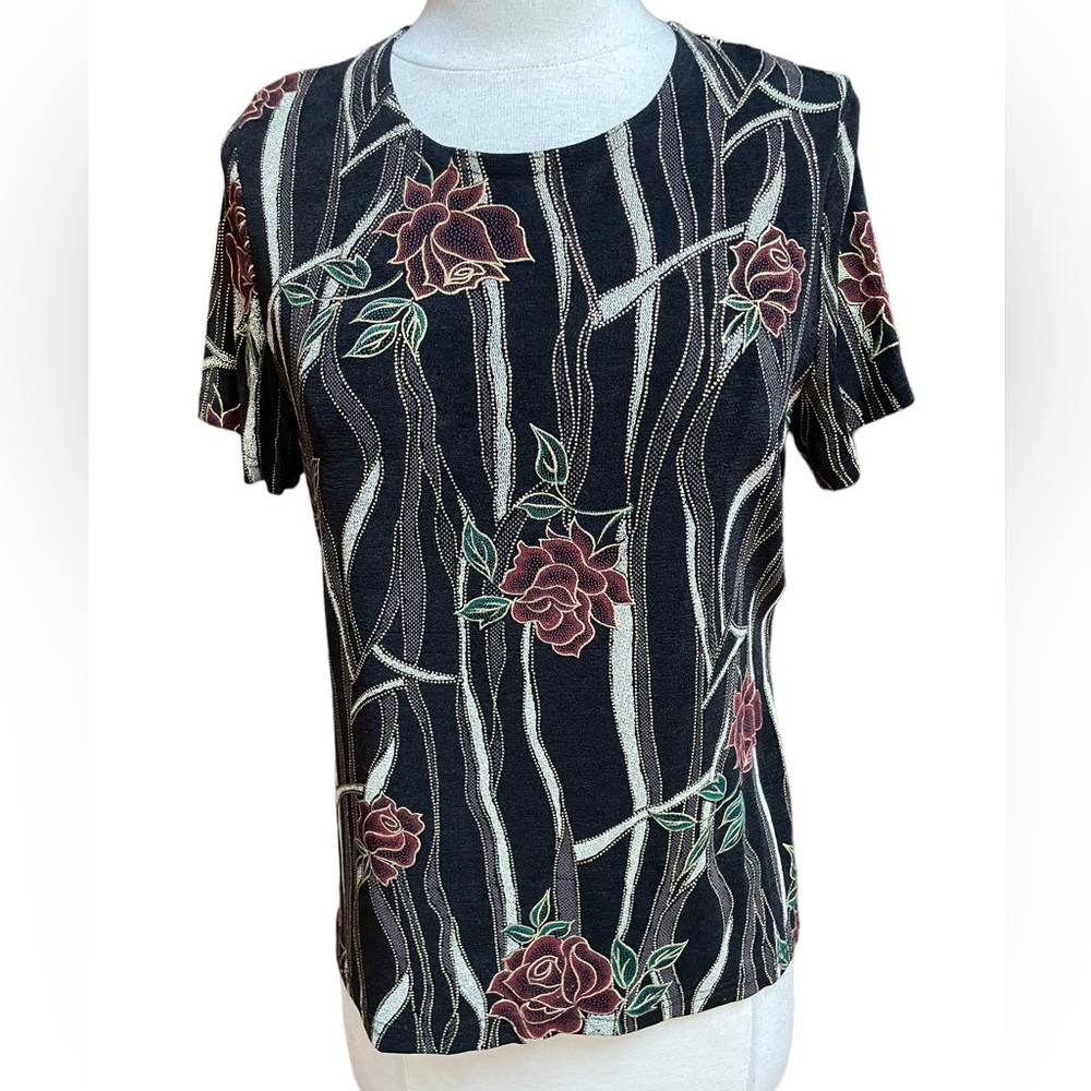 Vintage Christine Gerard‎ Ornate Floral Embellished Blouse